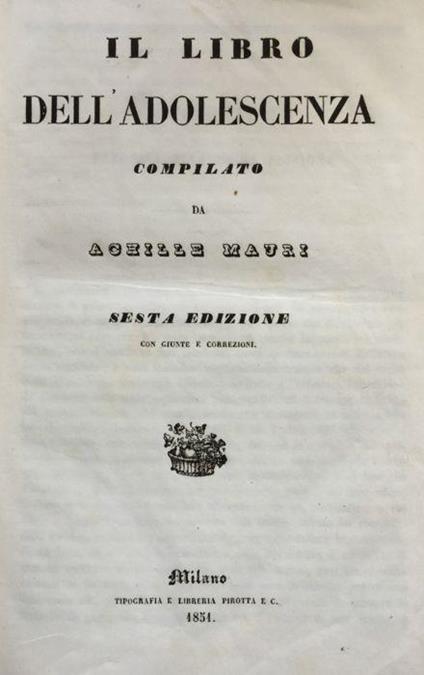 Il libro dell'adolescenza - Achille Mauri - copertina