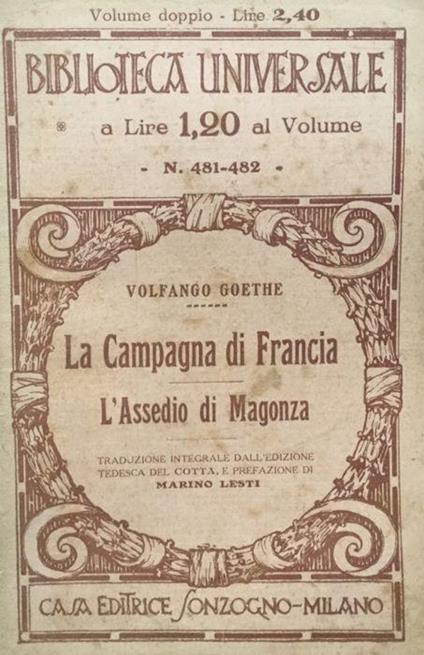 La campagna di Francia - l'assedio di Magonza - Johann Wolfgang Goethe - copertina