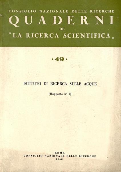Quaderni de la Ricerca Scientifica 49 - 168. Istituto di ricerca sulle acque - copertina
