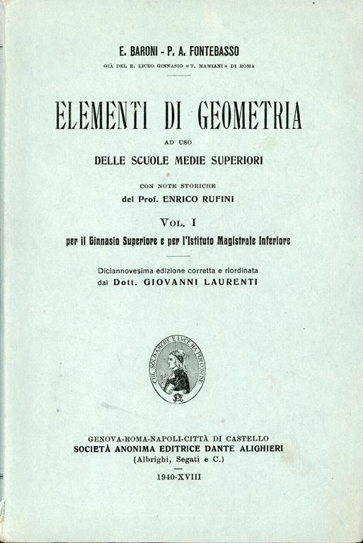Elementi di geometria ad uso delle scuole medie superiori - Ettore Baroni - copertina