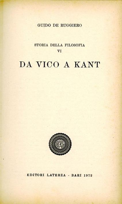 Storia della filosofia. 6. Da Vico a Kant - Guido De Ruggiero - copertina