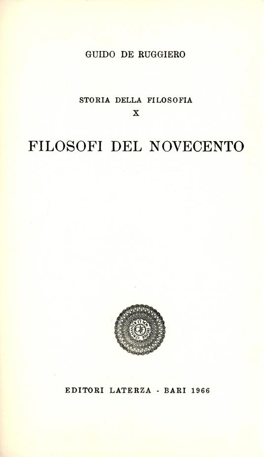 Stporia della filosofia. 10. Filosofi del Novecento - Guido De Ruggiero - copertina