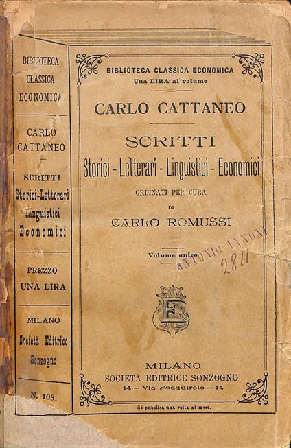 Scritti storici-letterarî-linguistici-economici - Carlo Cattaneo - copertina