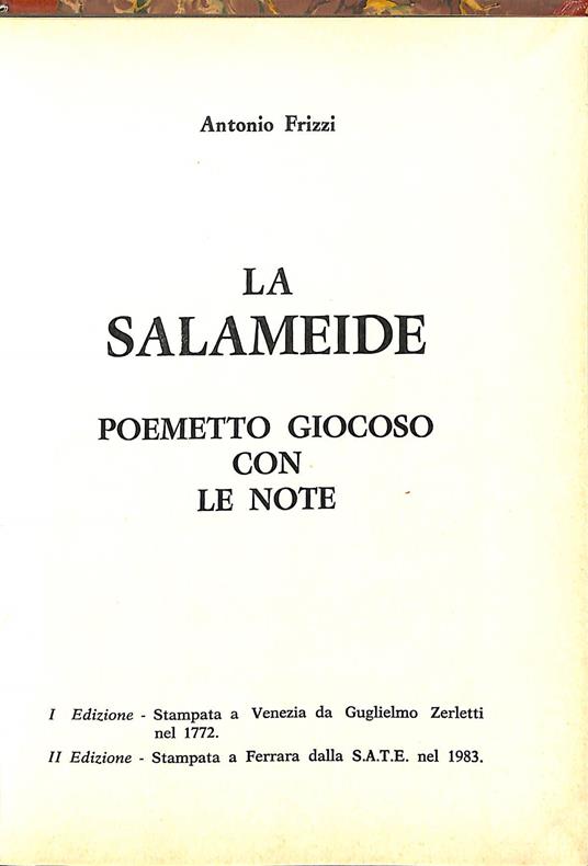 La Salameide poemetto giocoso con le note - Antonio Frizzi - copertina
