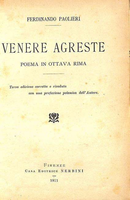 Venere agreste : poema in ottava rima - Ferdinando Paolieri - copertina