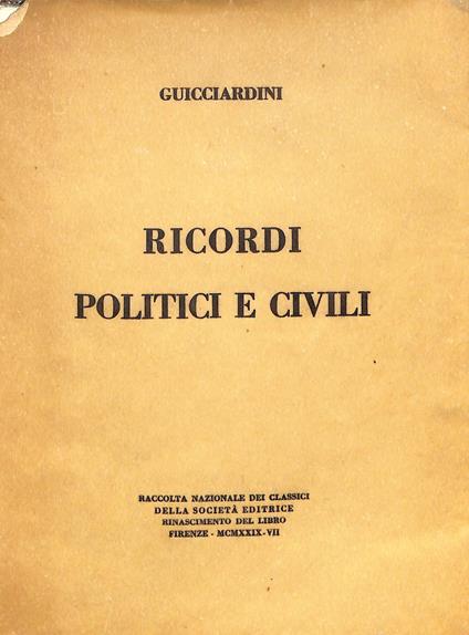 Ricordi politici e civili - Francesco Guicciardini - copertina