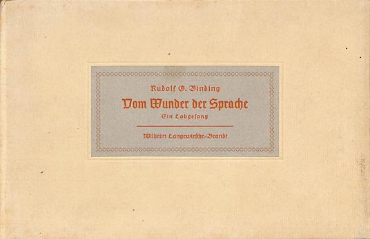 Vom Wunder der Sprache - Rudolf G. Binding - copertina