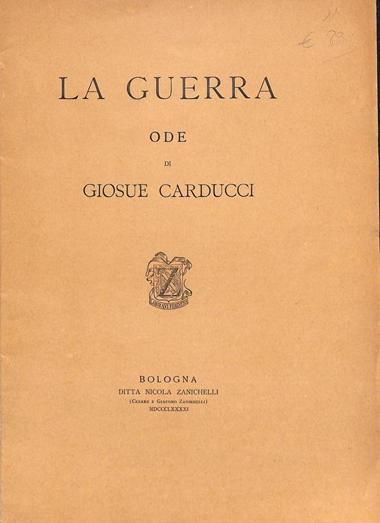 La guerra : ode - Giosuè Carducci - copertina