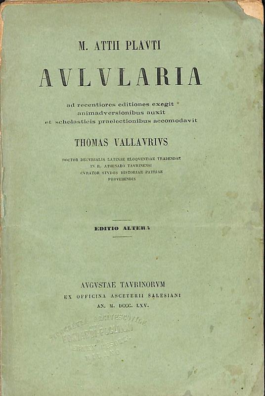 Aulularia - T. Maccio Plauto - copertina