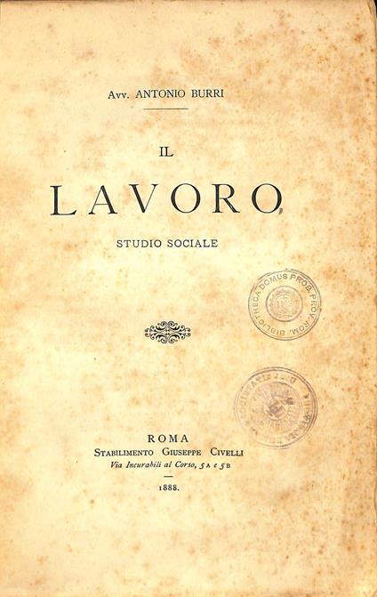 Il lavoro : studio sociale - copertina