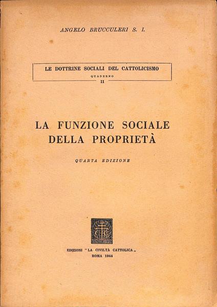 La funzione sociale della proprietà - Angelo Brucculeri - copertina