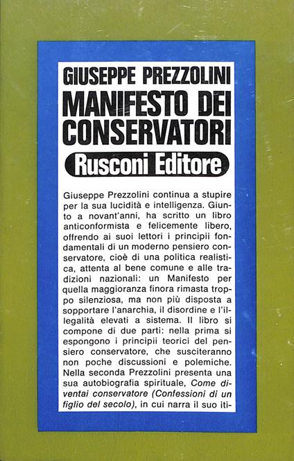 Manifesto dei conservatori - Giuseppe Prezzolini - copertina