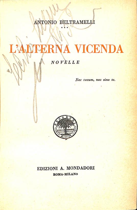 L' alterna vicenda : novelle - Antonio Beltramelli - copertina