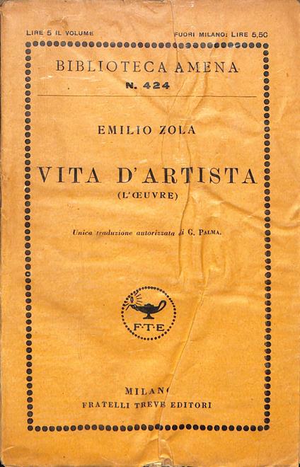 Vita d'artista - Émile Zola - copertina