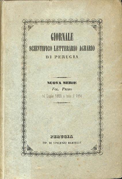 Giornale scientifico-letterario-agrario di Perugia 1855 - copertina