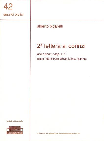 Seconda Lettera ai Corinzi : prima parte, capp. 1-7 : testo interlineare greco, latino, italiano - copertina