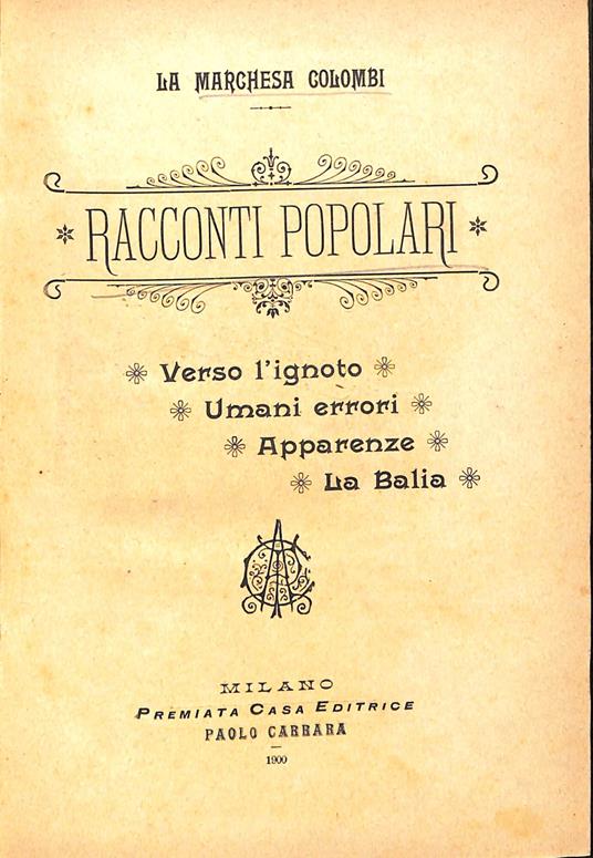 Racconti popolari: verso l'ignoto, umani errori, Apparenze, La belia - Marchesa Colombi - copertina
