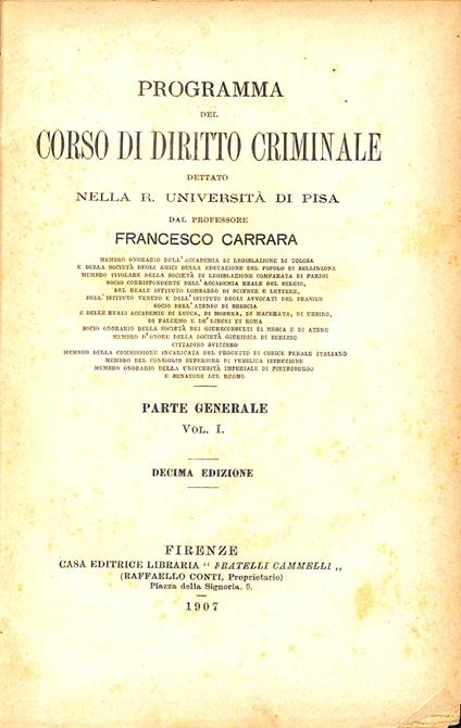 Programma del Corso di diritto criminale. Parte generale - copertina