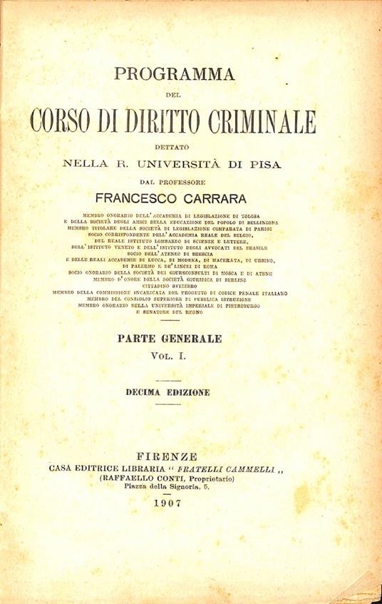Programma del Corso di diritto criminale. Parte generale - copertina