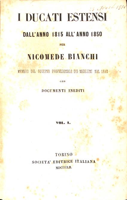 I ducati estensi dall'anno 1815 all'anno 1850 - copertina