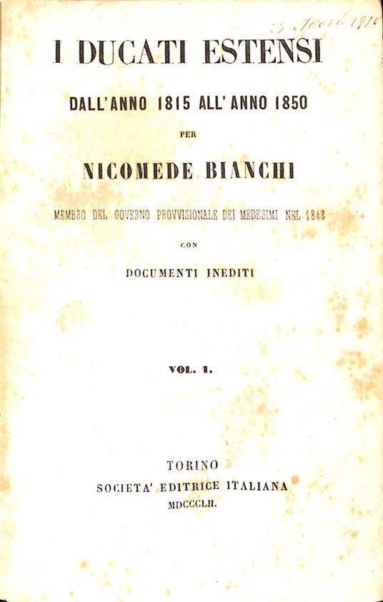 I ducati estensi dall'anno 1815 all'anno 1850 - copertina