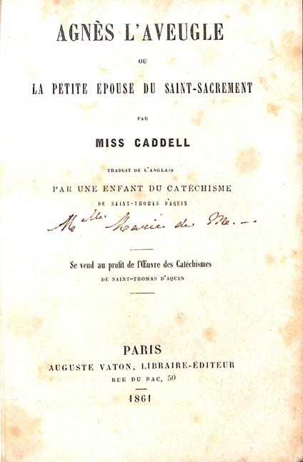 Agnès, ou la petite épouse du saint-sacrement - copertina