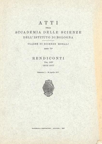 Atti della Accademia delle Scienze dell'Istituto di Bologna 1976-1977 - copertina