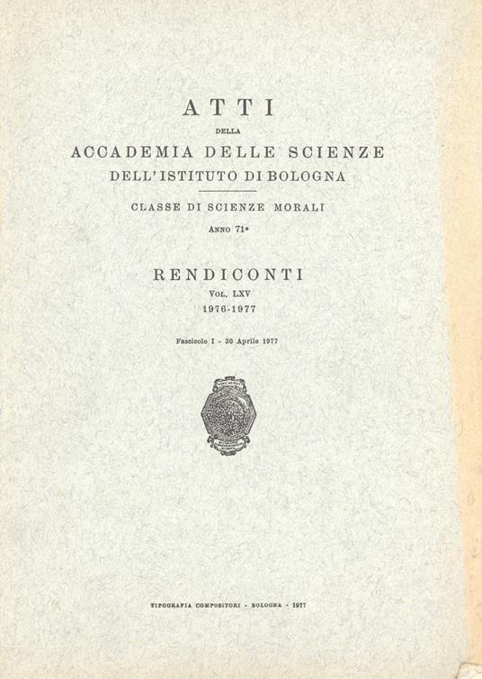 Atti della Accademia delle Scienze dell'Istituto di Bologna 1976-1977 - copertina