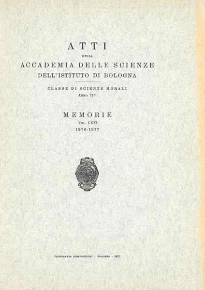 Atti della Accademia delle Scienze dell'Istituto di Bologna 1976-1977 - copertina