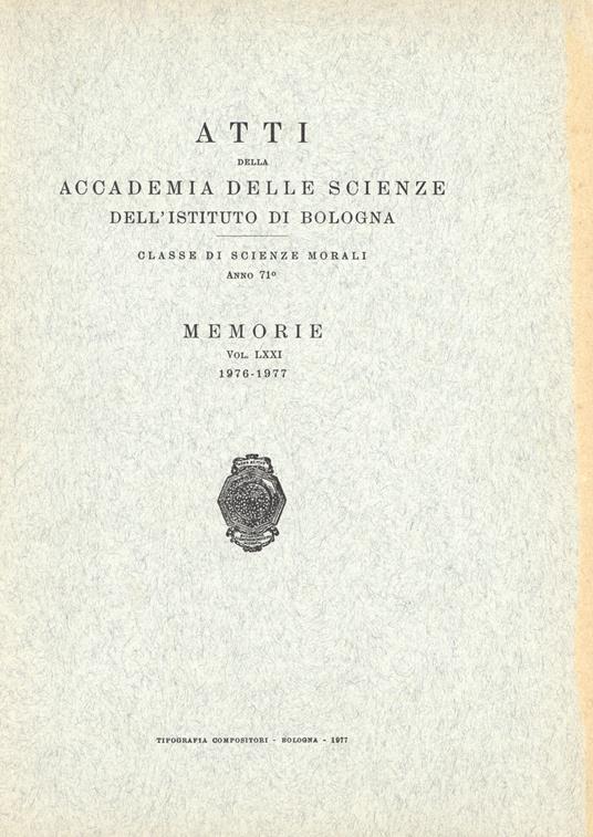 Atti della Accademia delle Scienze dell'Istituto di Bologna 1976-1977 - copertina