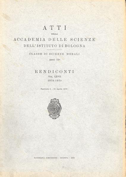 Atti della Accademia delle Scienze dell'Istituto di Bologna 1978-1979 - copertina