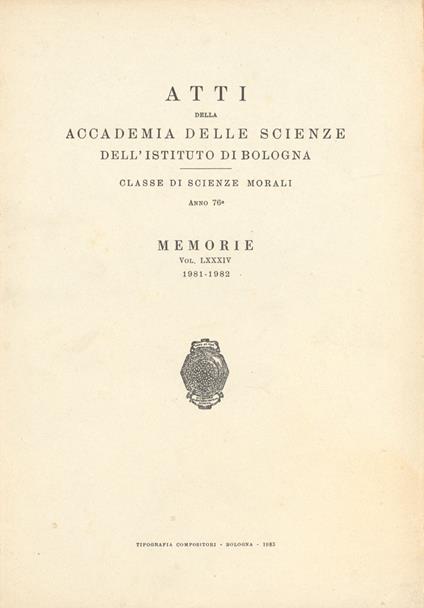 Atti della Accademia delle Scienze dell'Istituto di Bologna 1981-1982 - copertina