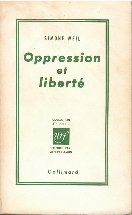 Oppression et liberté - Simone Weil - copertina