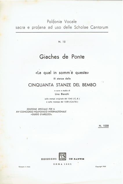 La qual in somm'é questa, III stanza dalle Cinquanta stanze del Bembo - copertina