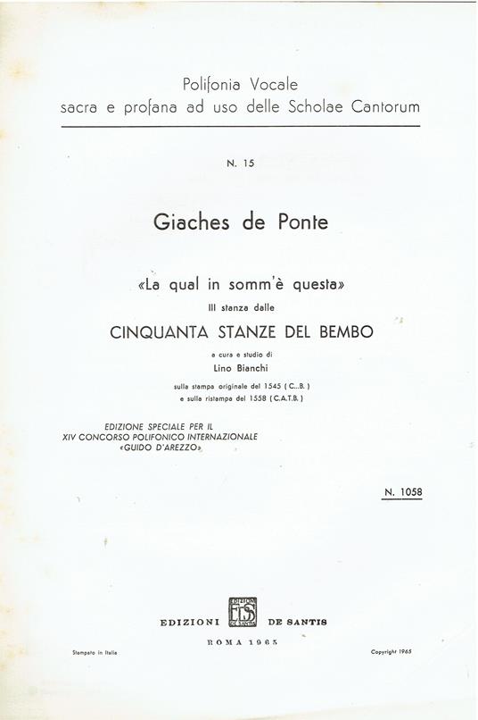 La qual in somm'é questa, III stanza dalle Cinquanta stanze del Bembo - copertina