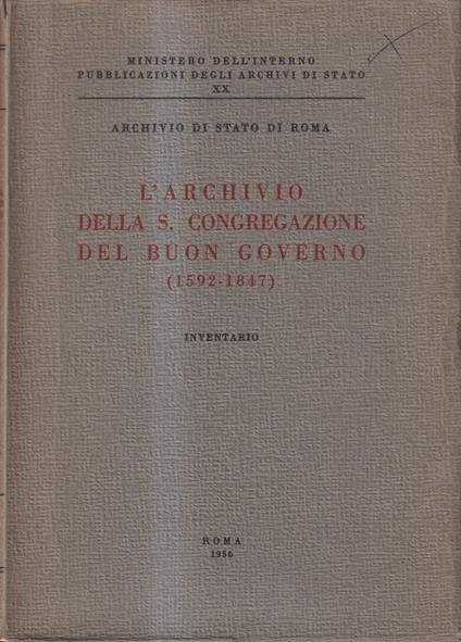 L' archivio della S. Congregazione del Buon Governo (1592-1847). Inventario - Giovanni Boccaccio - copertina