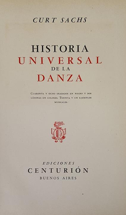 Historia universal de la danza - Curt Sachs - copertina