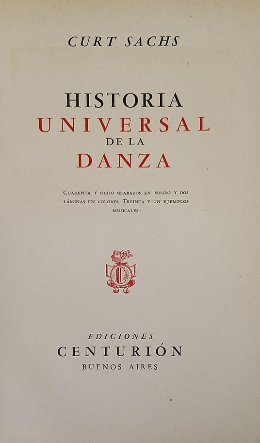 Historia universal de la danza - Curt Sachs - copertina