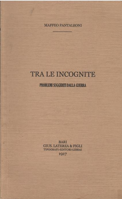 Tra le incognite - Maffeo Pantaleoni - copertina