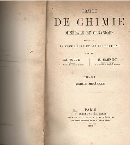 Traitè de chimie minerale et organique - copertina