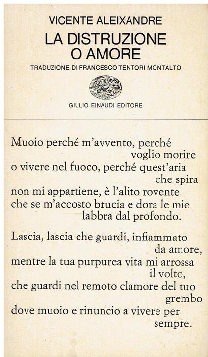 La distruzione o amore - Vicente Aleixandre - copertina