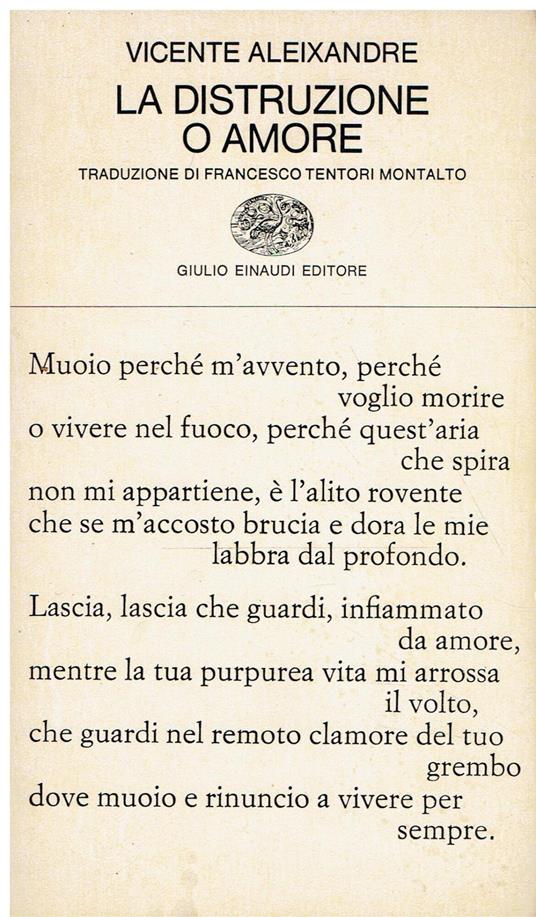 La distruzione o amore - Vicente Aleixandre - copertina