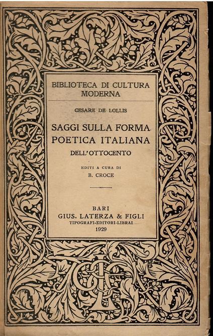Saggi sulla forma poetica italiana dell'ottocento - Cesare De Lollis - copertina