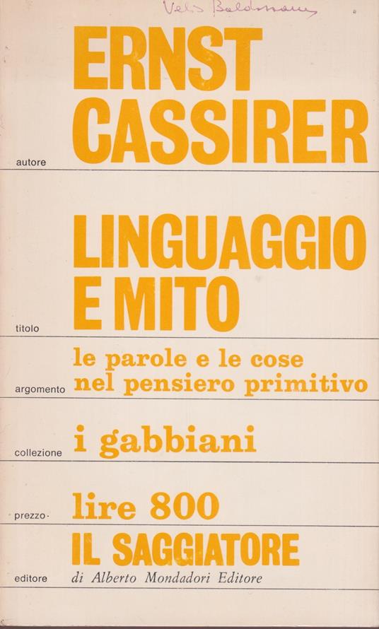Linguaggio e mito - Ernst Cassirer - copertina