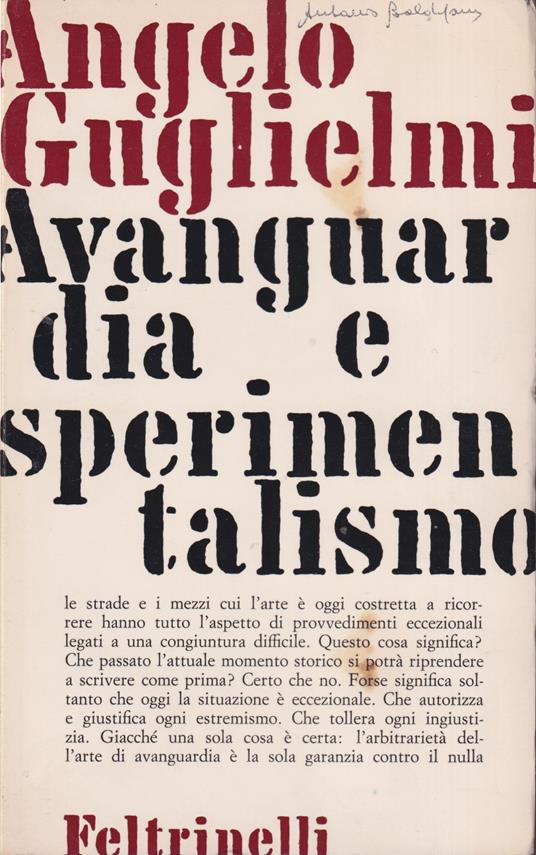 Avanguardia e sperimentalismo - Angelo Guglielmi - copertina