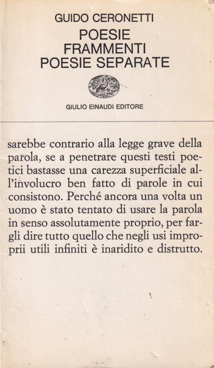 Poesie. Frammenti. Poesie separate - Guido Ceronetti - copertina