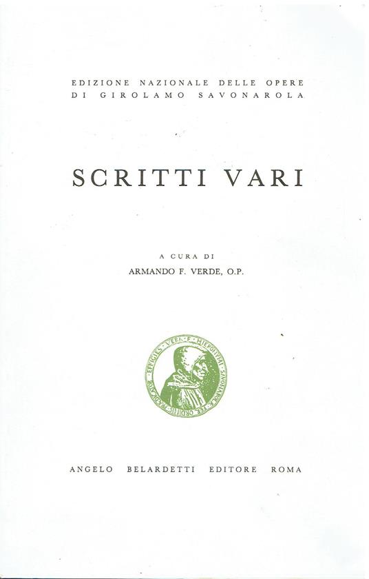 Scritti vari - Girolamo Savonarola - copertina