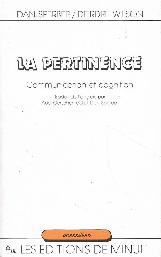 La Pertinence: Communication et cognition - copertina