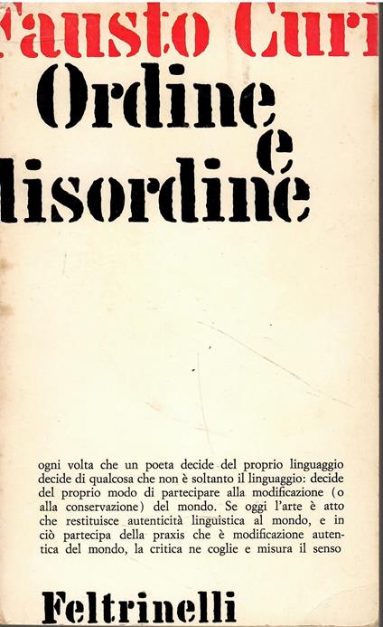 Ordine E Disordine - Fausto Curi - copertina