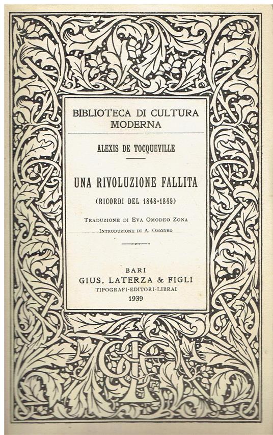 Una rivoluzione fallita (Ricordi del 1848-1849) - Alexis de Tocqueville - copertina